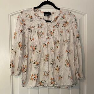 Cynthia Rowley White Smocked Blouse with Floral Design